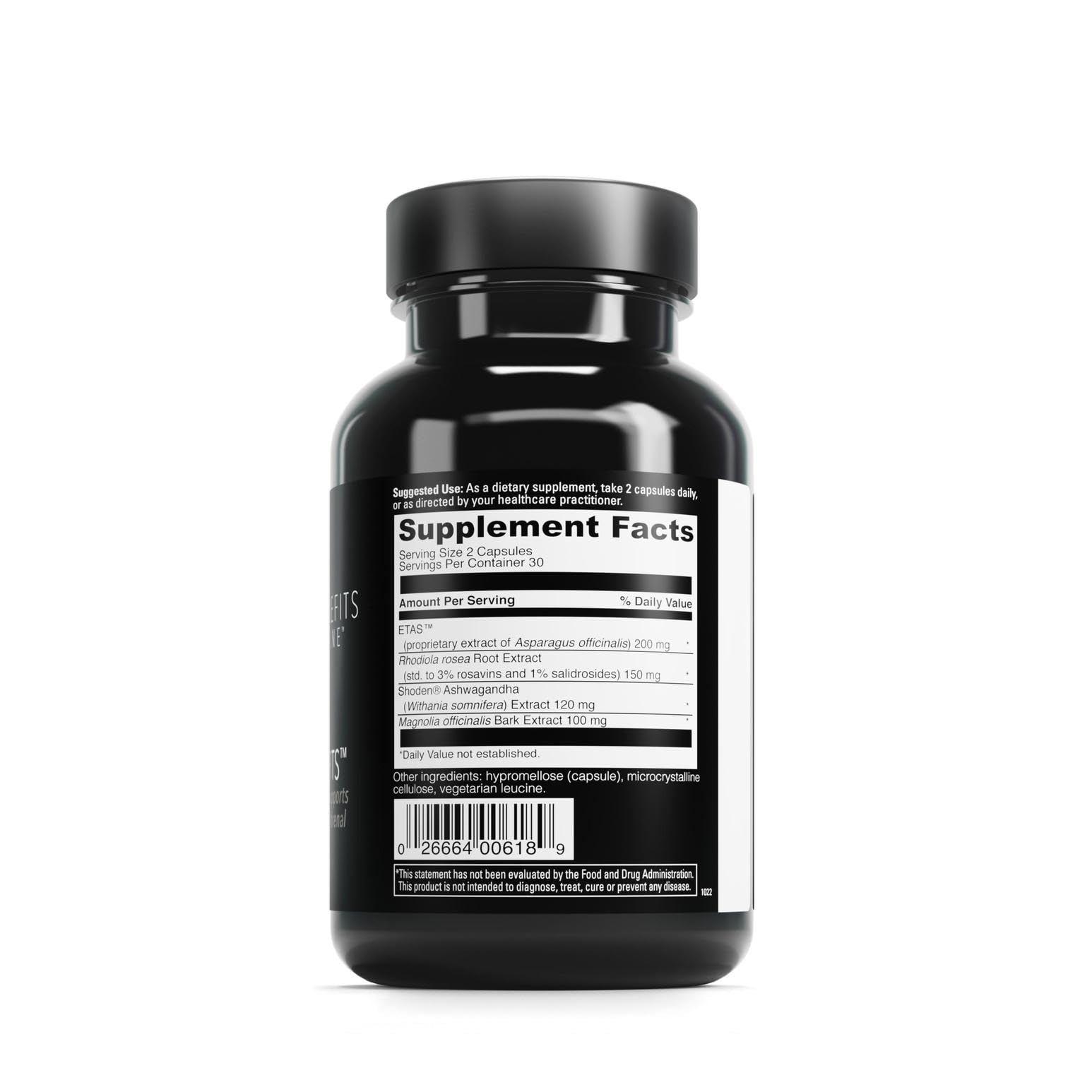 DaVinci Labs Cortisol Benefits label nutrition details including key ingredients.