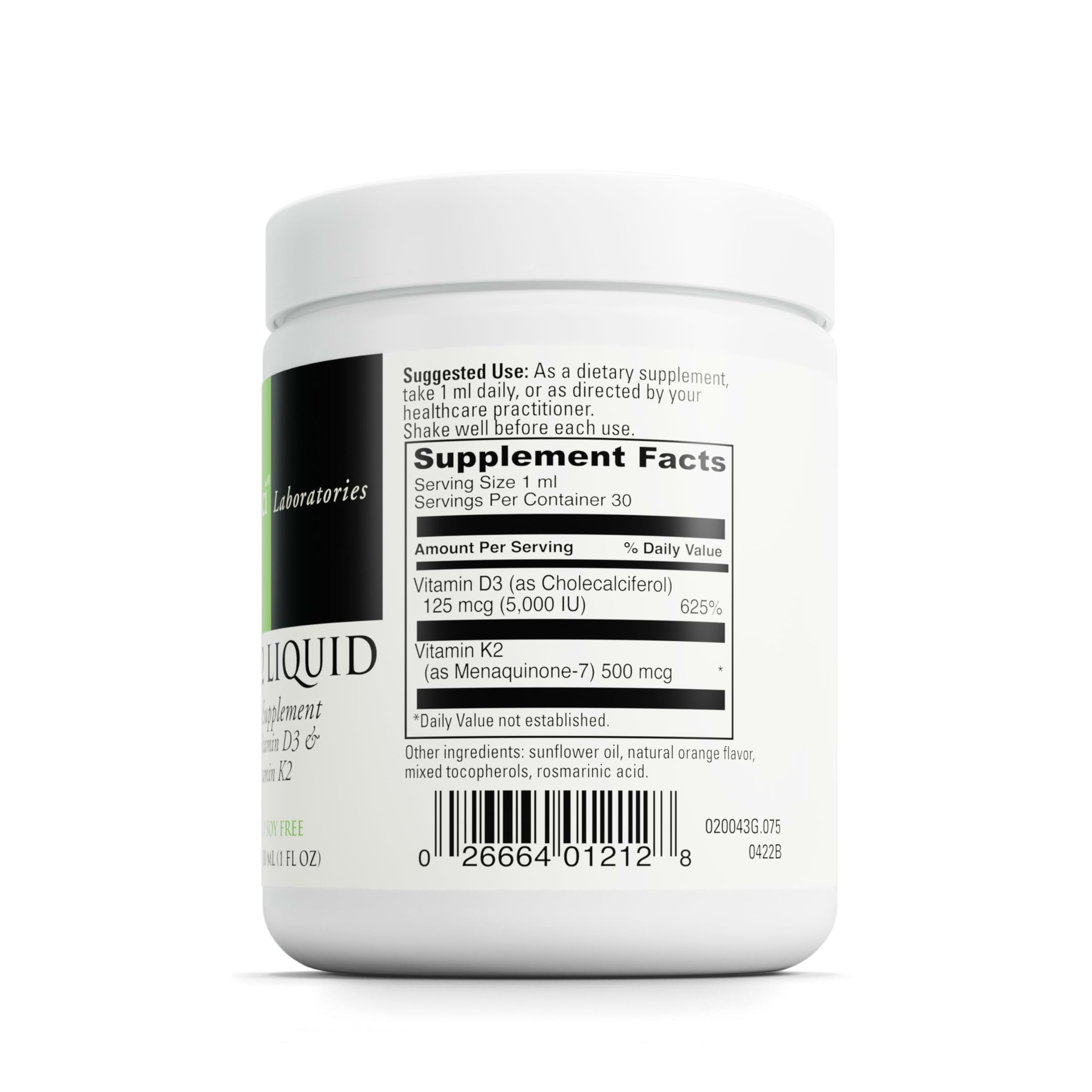 DaVinci Labs D3/K2 liquid dropper enables precise orange-flavored dosing.