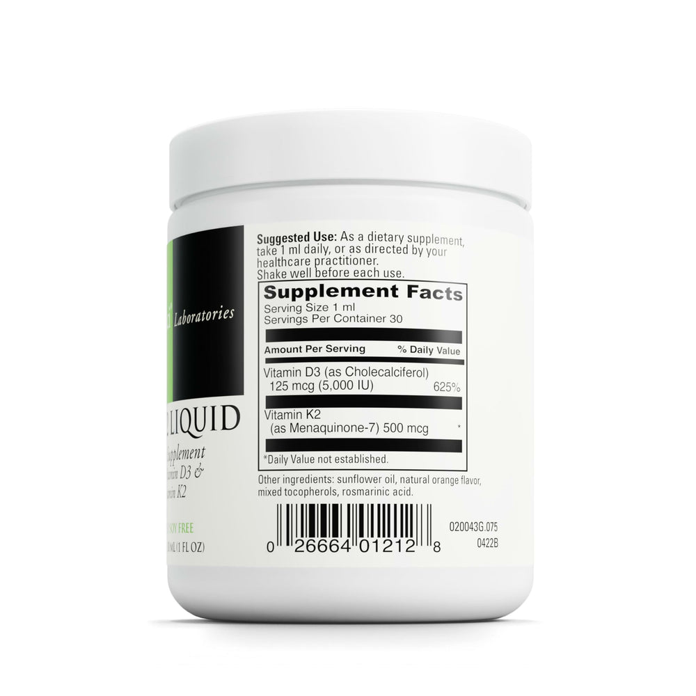DaVinci Labs D3/K2 liquid dropper enables precise orange-flavored dosing.