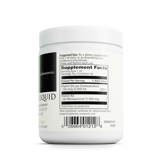 DaVinci Labs D3/K2 liquid dropper enables precise orange-flavored dosing.