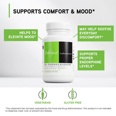 Back label of DAVINCI DL-Phenylalanine highlighting gluten-free formula