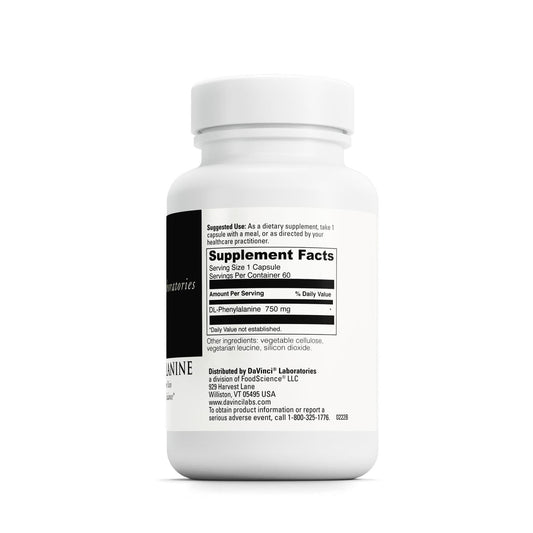 Closeup of DAVINCI DL-Phenylalanine capsules for daily balance