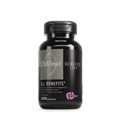Davinci Labs GI Benefits bottle front for daily digestive comfort and immune support.