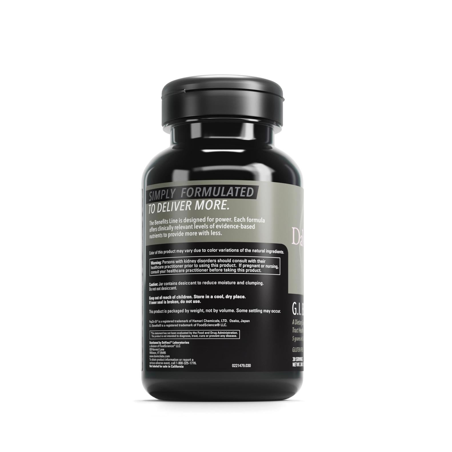 Davinci Labs GI Benefits powder in glass with raspberry flavors for hydration.