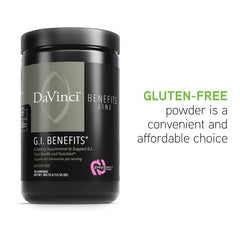 Davinci Labs GI Benefits raspberry flavor blend shown with beet and fruit powders.