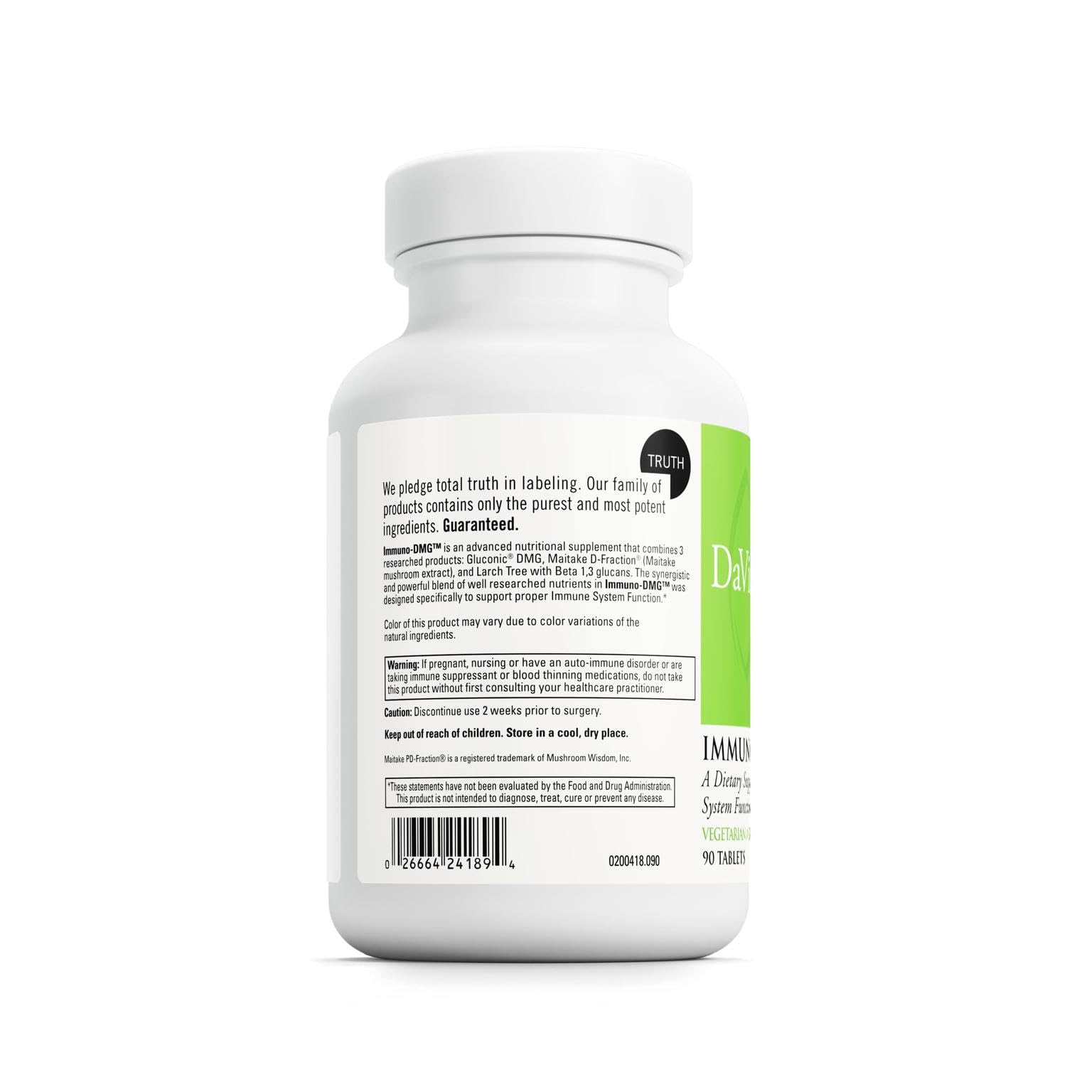 DAVINCI Labs Immuno-DMG arabinogalactans from larch emphasize natural immune-supporting polysaccharides.