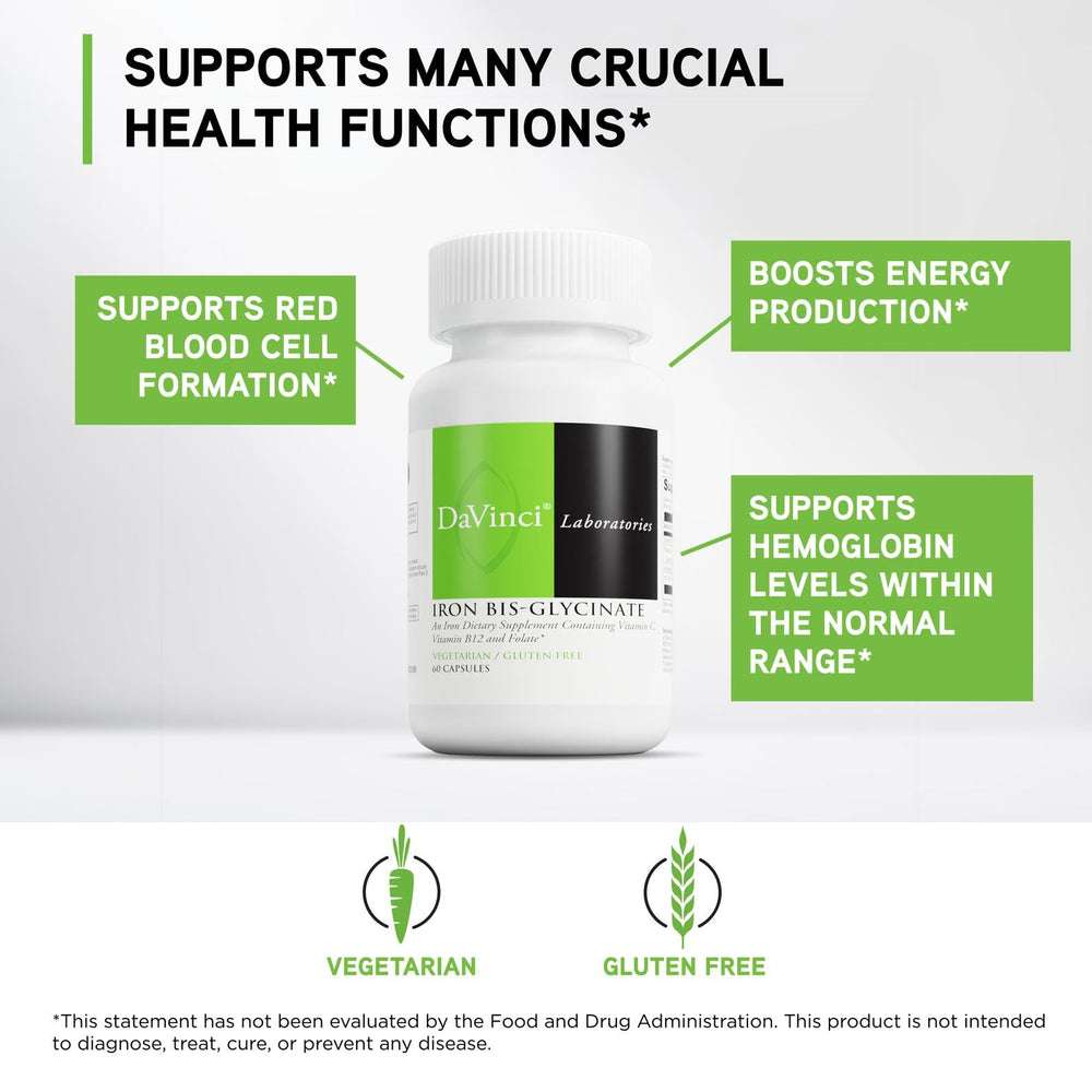 Front label view of DaVinci Labs Iron Bis-Glycinate, vegetarian product