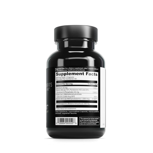 DAVINCI Methyl Benefits bottle back shows complete ingredient list and high-potency B vitamins.