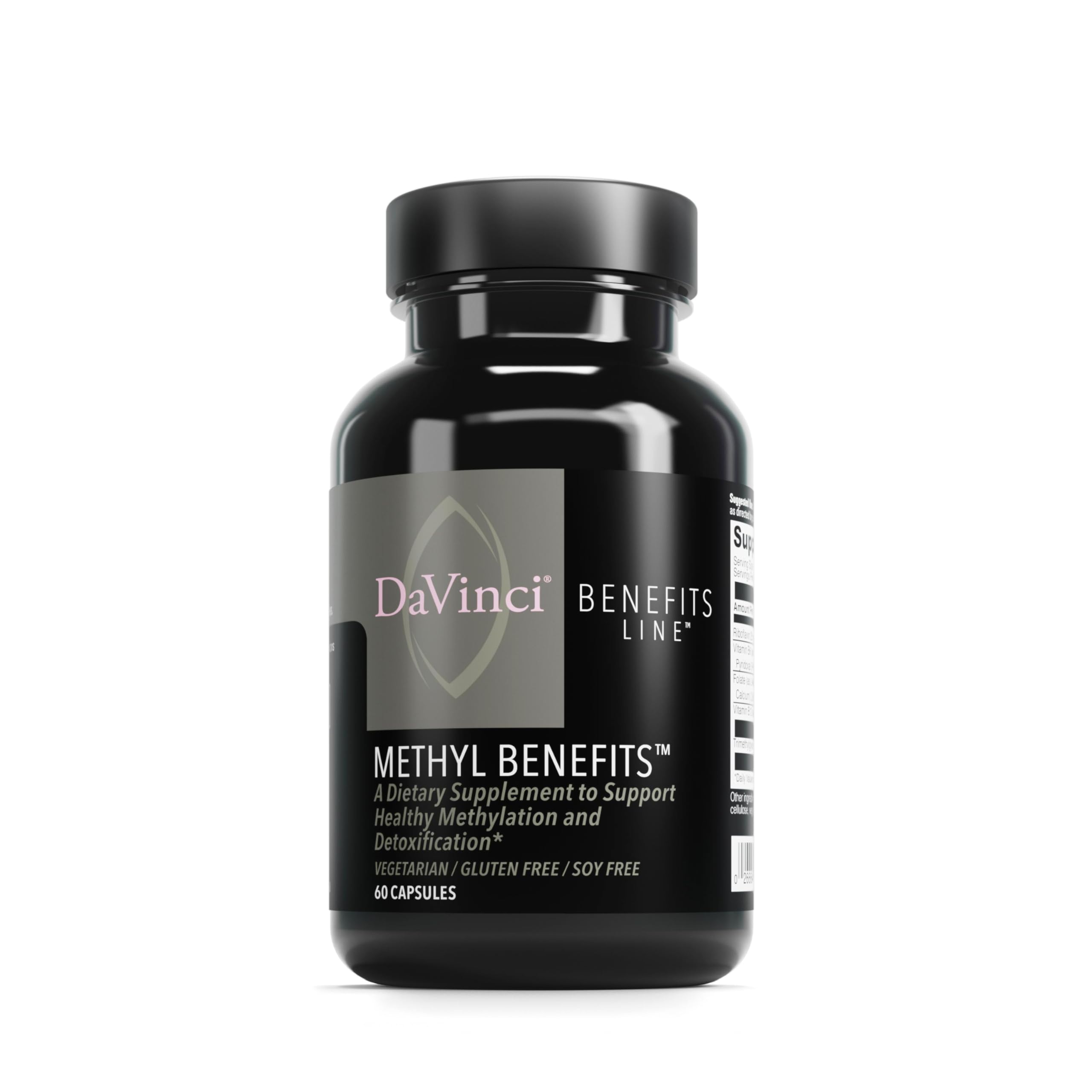 DAVINCI Methyl Benefits bottle front view highlighting gluten-free formula for everyday wellness.