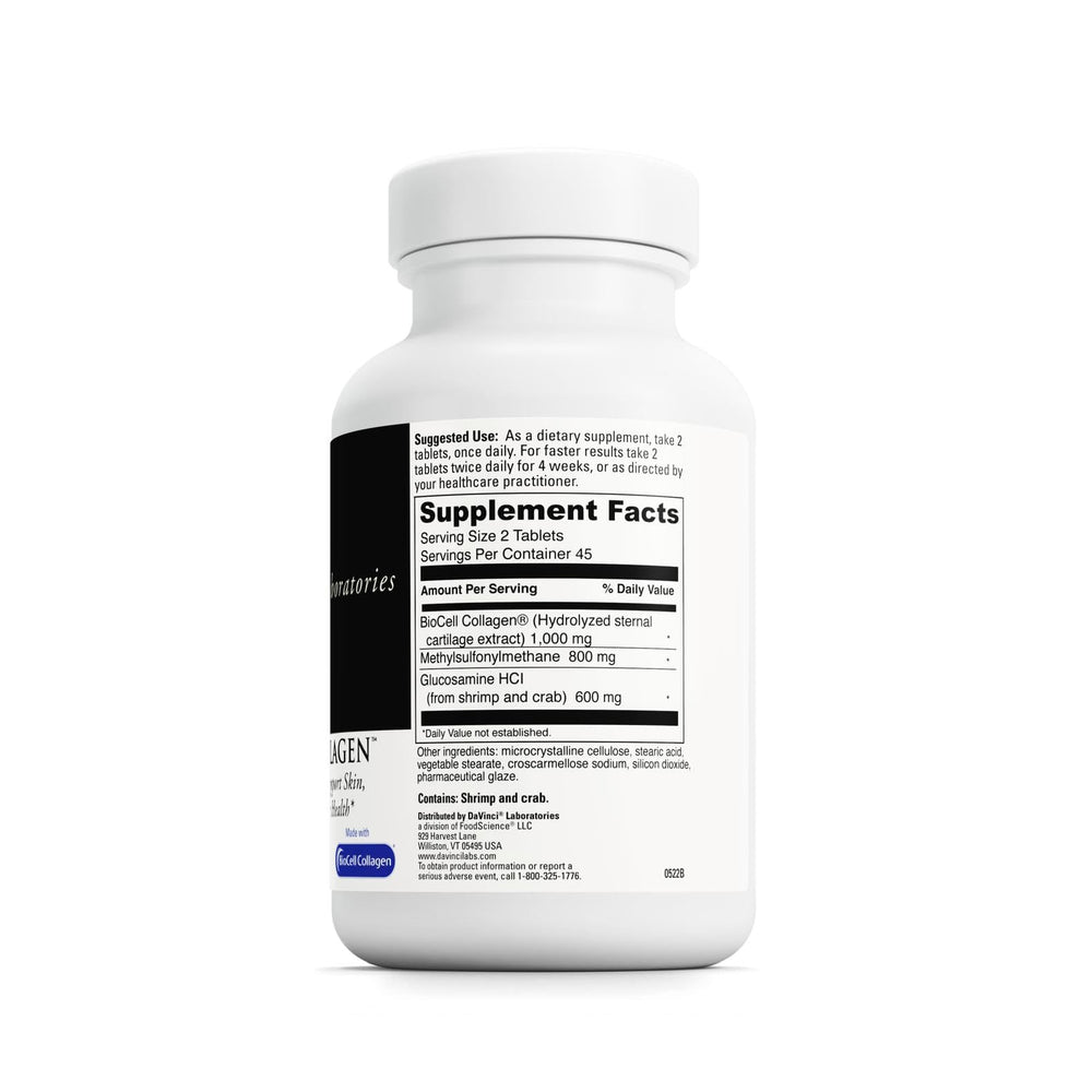 DaVinci Natures Collagen tablets close-up highlighting skin elasticity.
