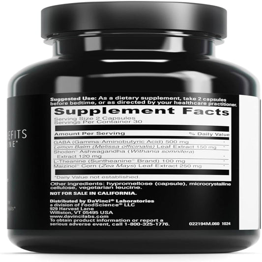 Davinci Labs Sleep Benefits capsules ready for a calmer night