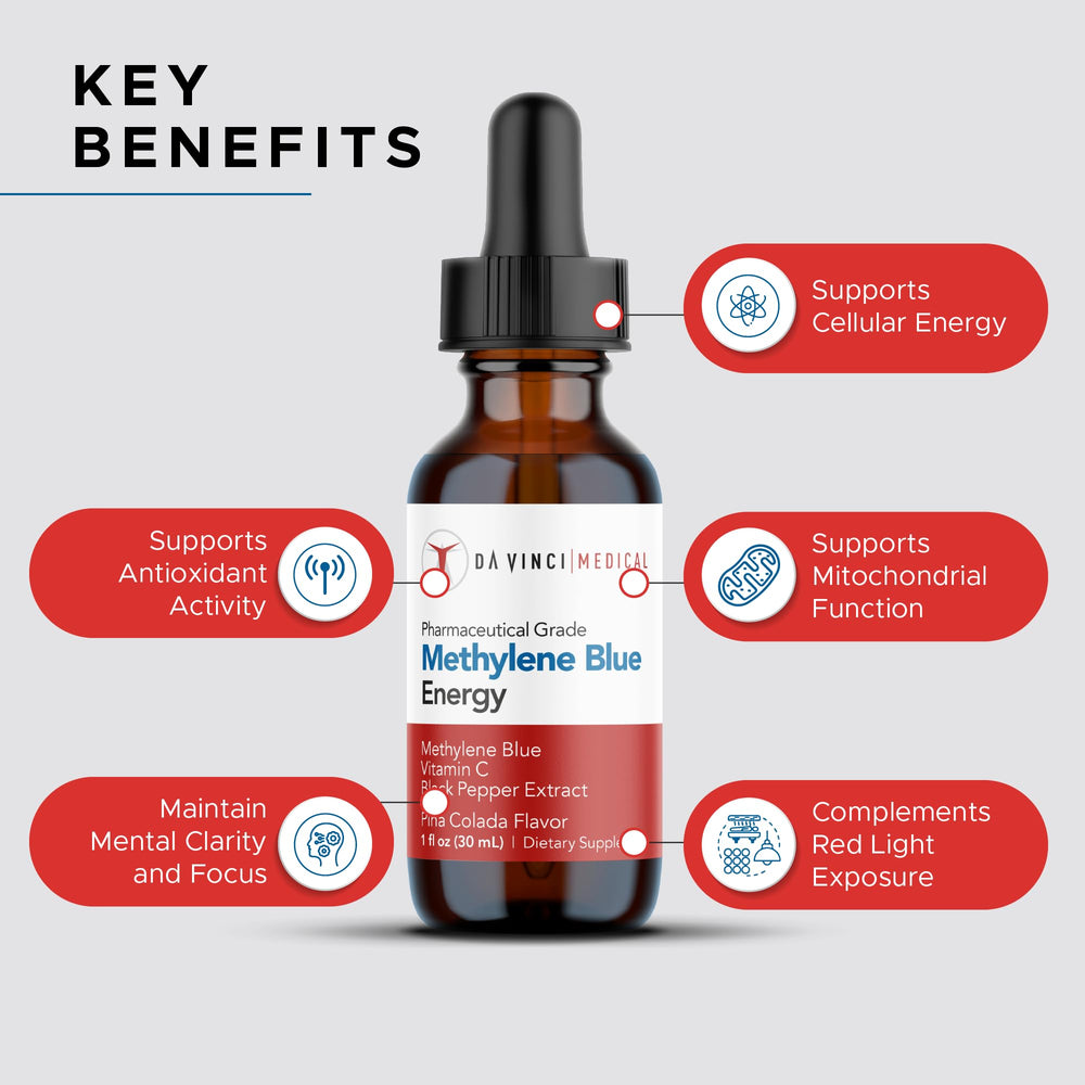 Da Vinci Medical Methylene Blue Drops pina colada flavor note enhances intake experience.