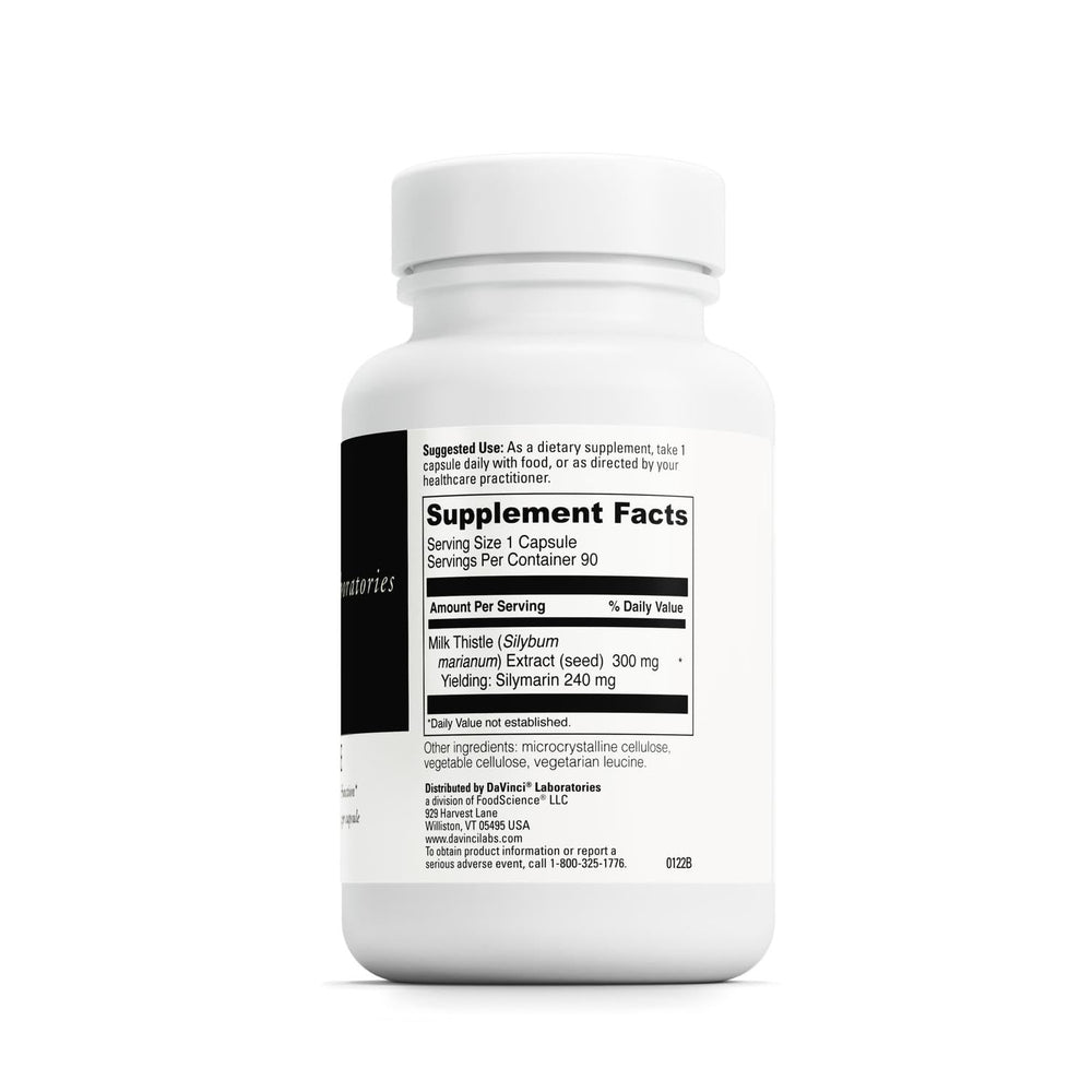Close-up of DAVINCI Milk Thistle capsules for easy daily liver and digestion support