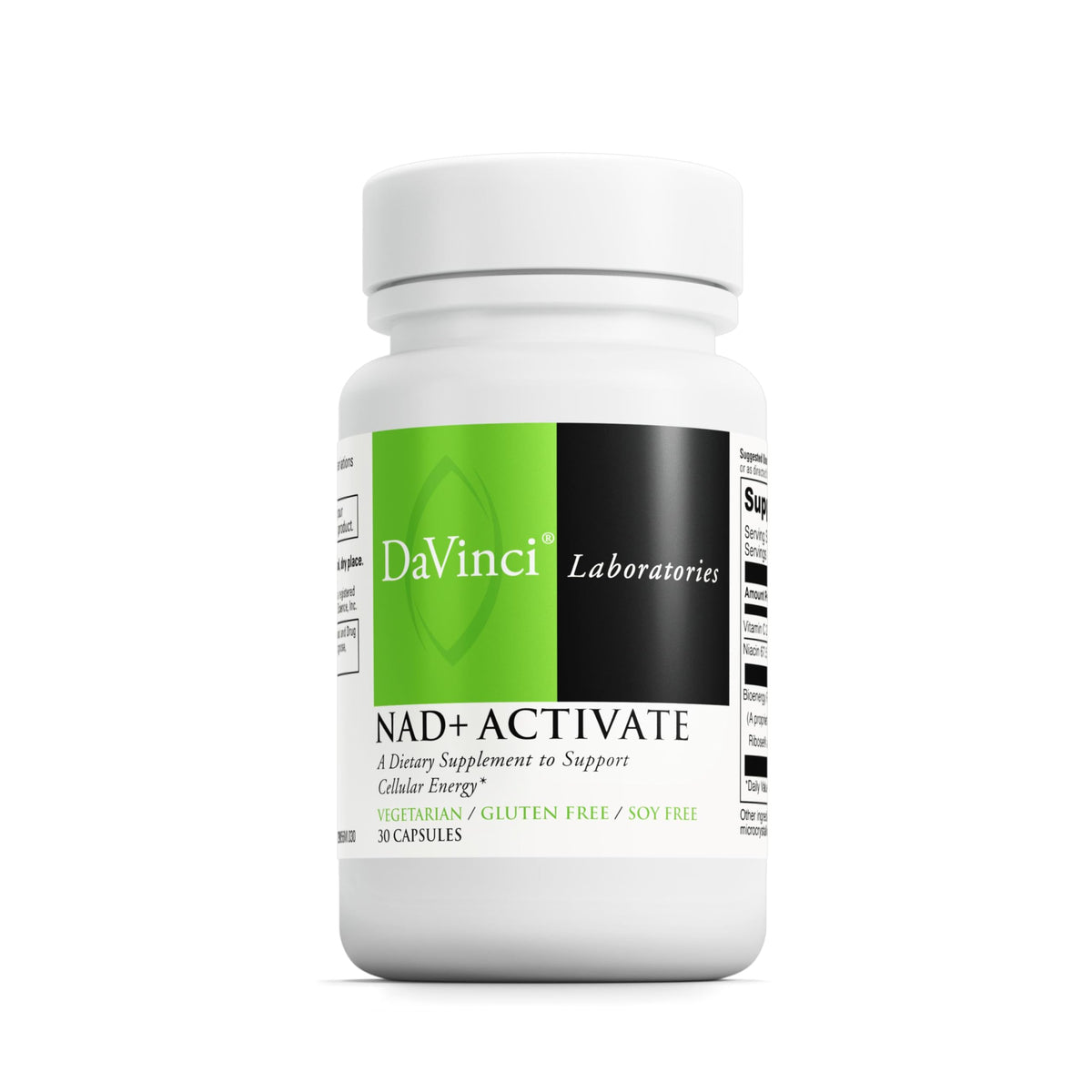 DAVINCI NAD+ Activate bottle front highlighting daily energy support