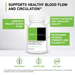 DAVINCI Nattokinase Plus ingredients panel featuring nattokinase and serratiopeptidase