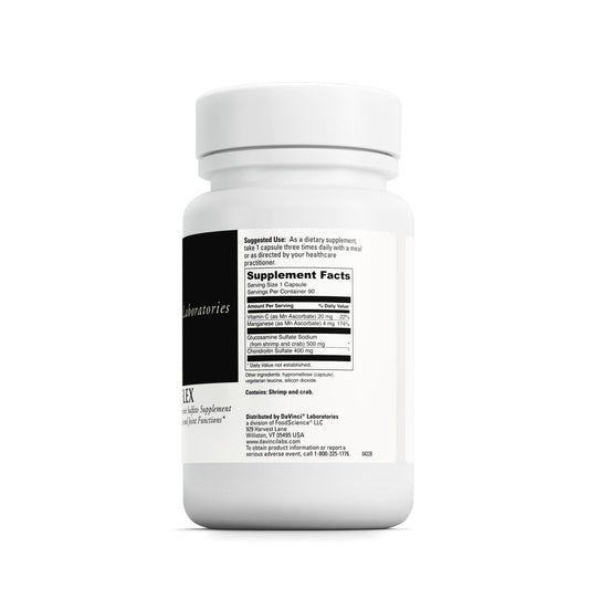 Close-up of DAVINCI Natural Flex capsules showing small, easy-to-swallow tablets for joint comfort.