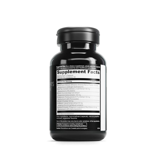 Closeup of capsules highlighting Meriva curcumin and green tea for immune-friendly support.