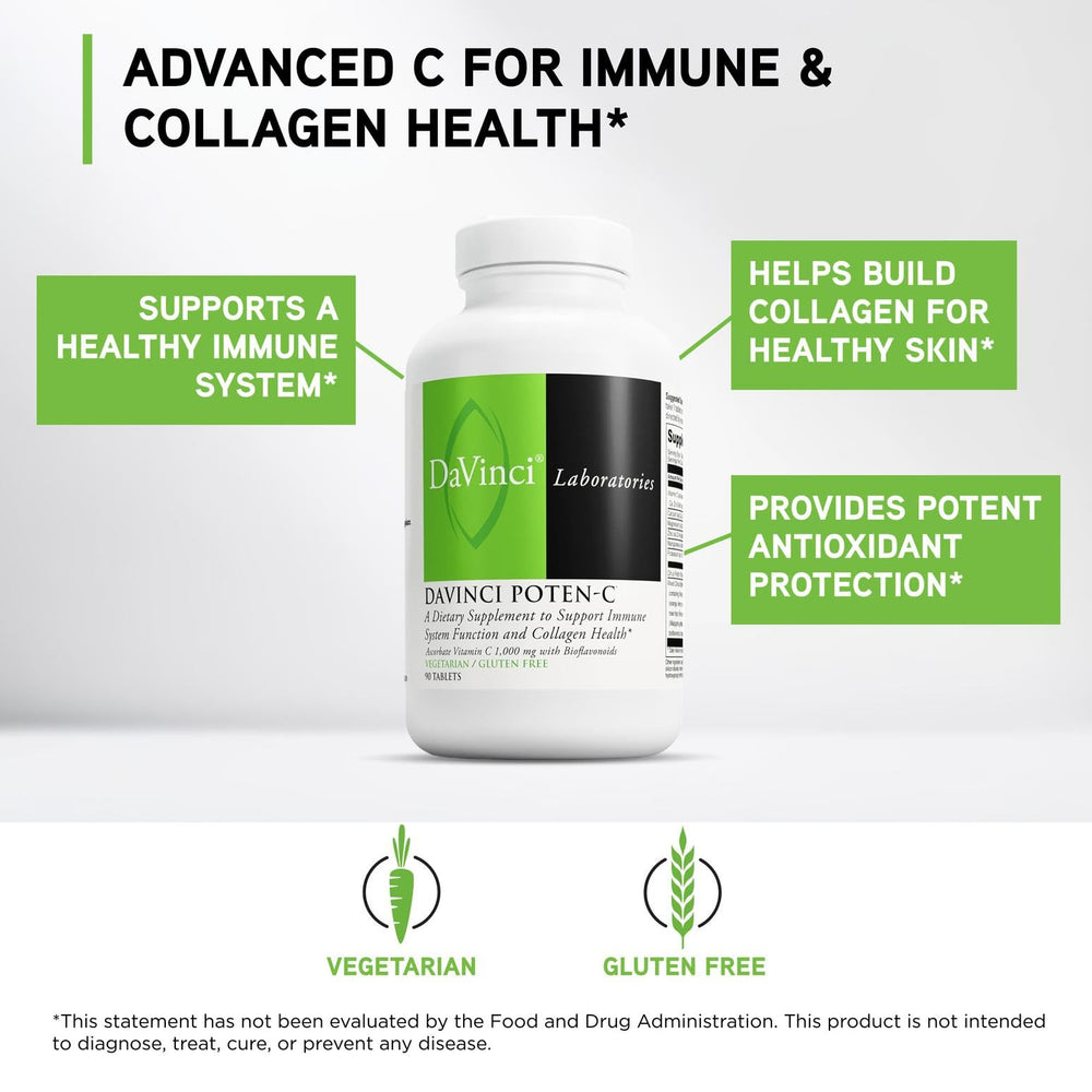 DAVINCI Poten-C tablet in ascorbate form promotes gentle stomach tolerance.