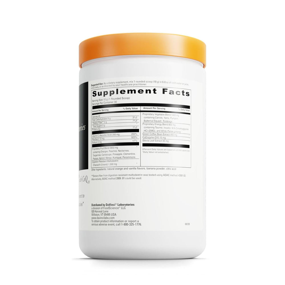 Davinci Spectra Orange tub back ingredients highlight endurance and focus blend