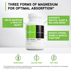 DaVinci Tri-Mag 300 capsules poured to illustrate daily supplementation.