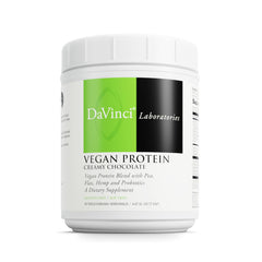 DaVinci Vegan Protein powder tub in creamy chocolate flavor for post-workout recovery.