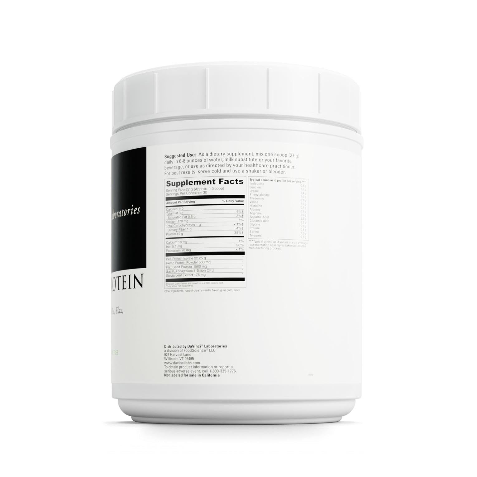 DAVINCI Vegan Protein with 1B CFU probiotics supporting digestion and gut health.
