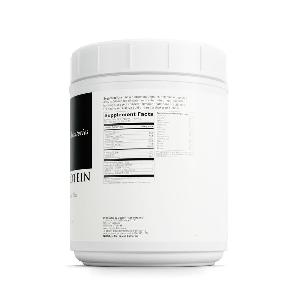 DAVINCI Vegan Protein with 1B CFU probiotics supporting digestion and gut health.