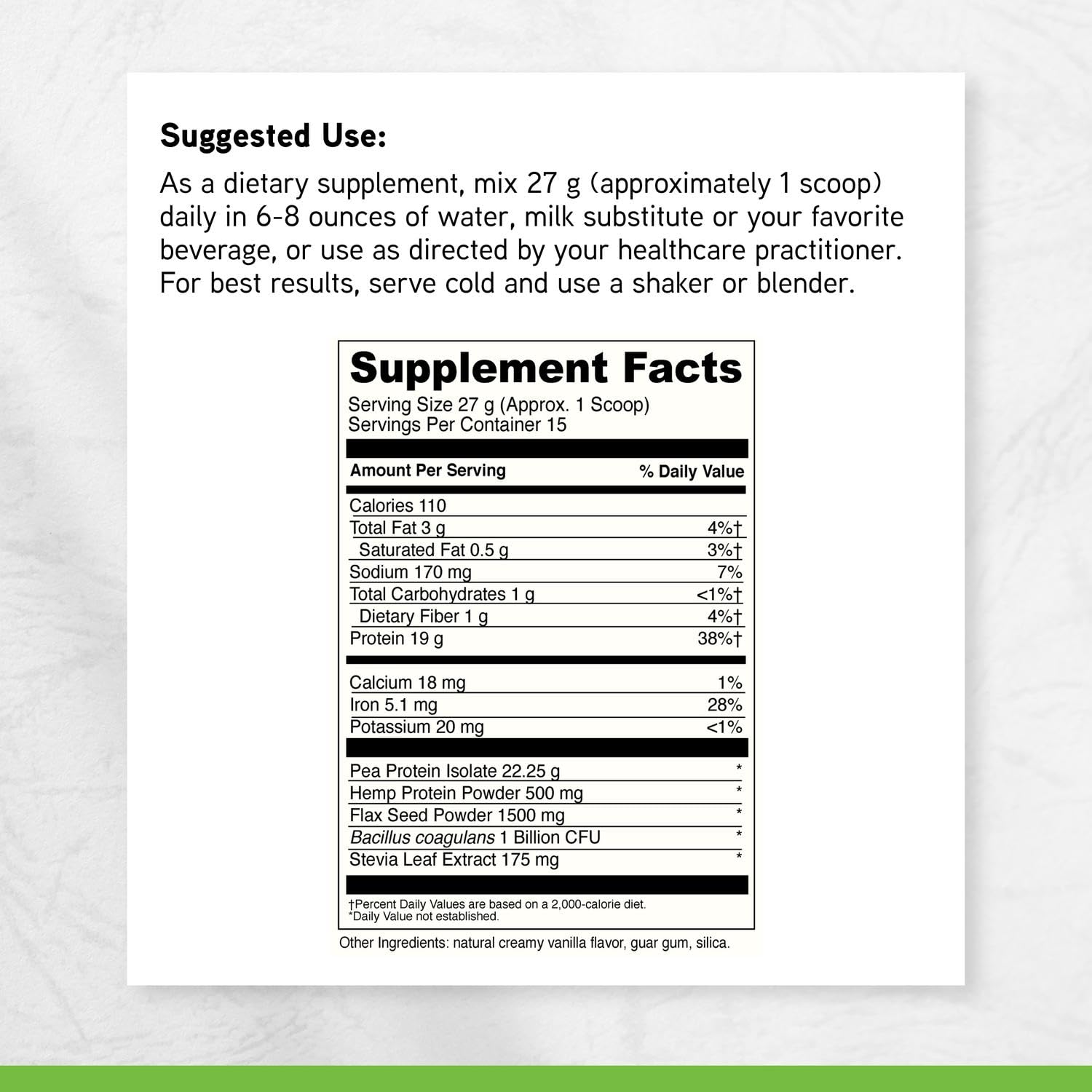 DaVinci Vegan Protein fiber-rich flax and hemp blend boosts fiber in every scoop