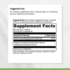 Davinci label detail mentioning MK-7 and resveratrol for antioxidant potential