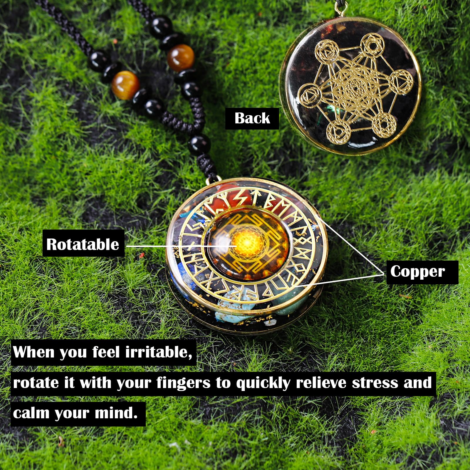 Day Day Up Chakra Orgone Pendant constellation 3 supports calm energy while commuting.