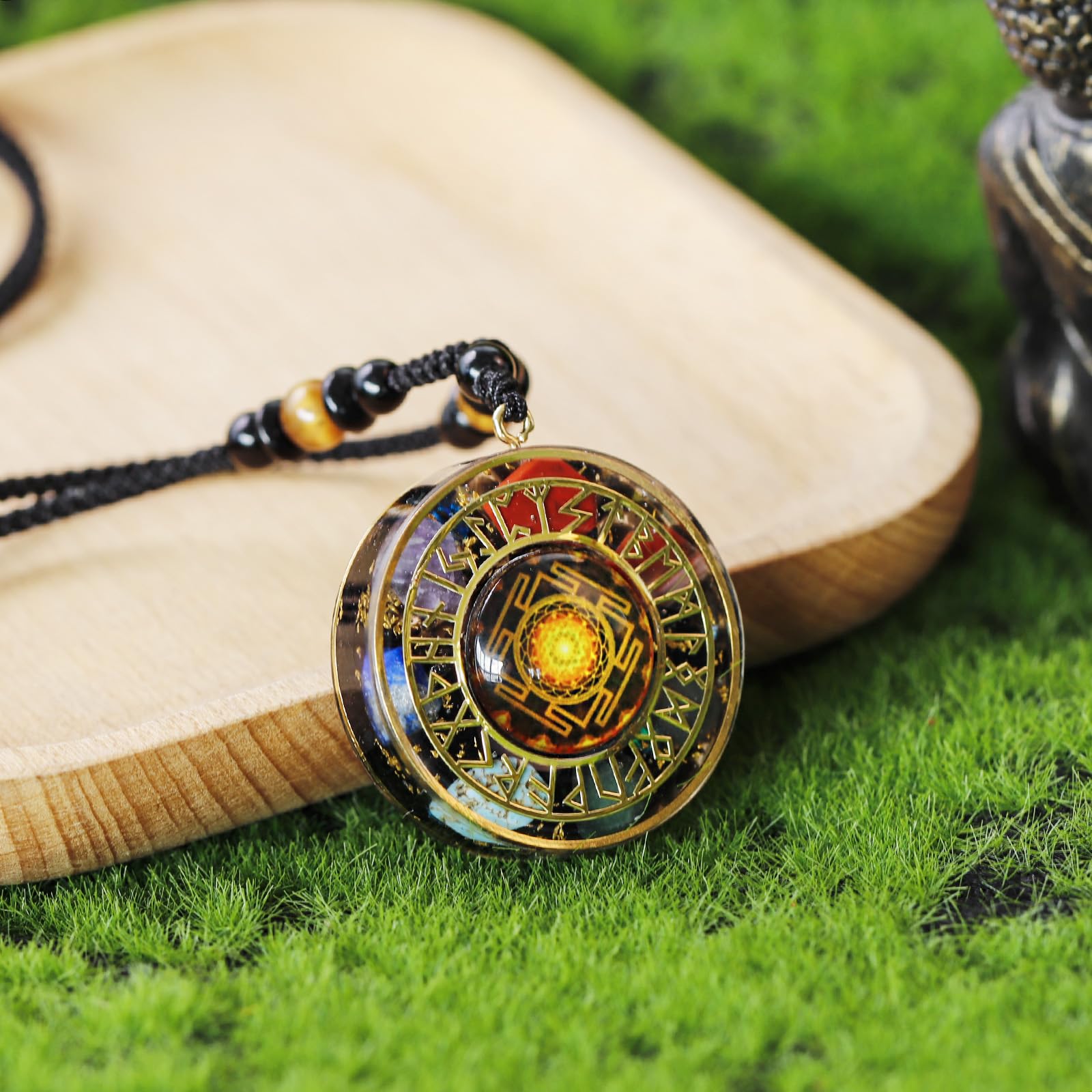 Day Day Up Chakra Orgone Pendant constellation 6 features glossy resin for durable wear.