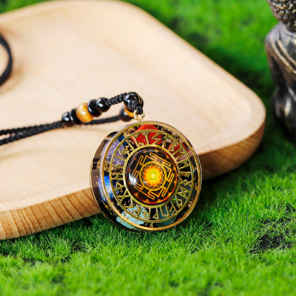 Day Day Up Chakra Orgone Pendant constellation 6 features glossy resin for durable wear.