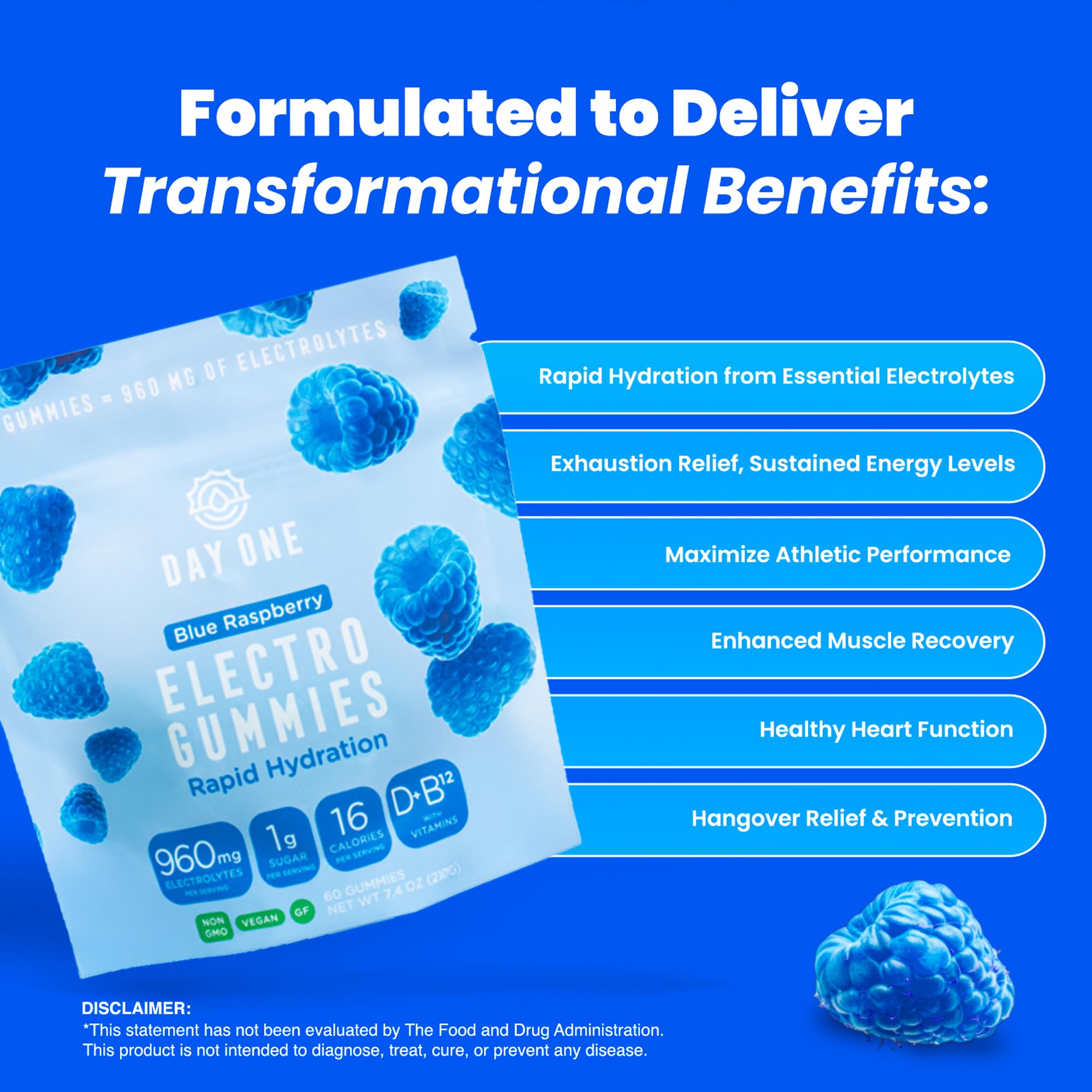Day One Electrogummies packaging front shows 60-count keto-friendly hydration bites.