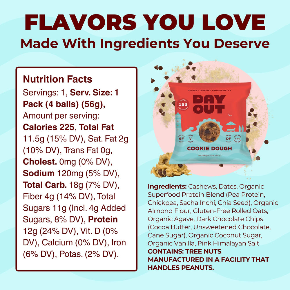 Day Out Protein Snack Balls with 12g protein per serving for steady energy.