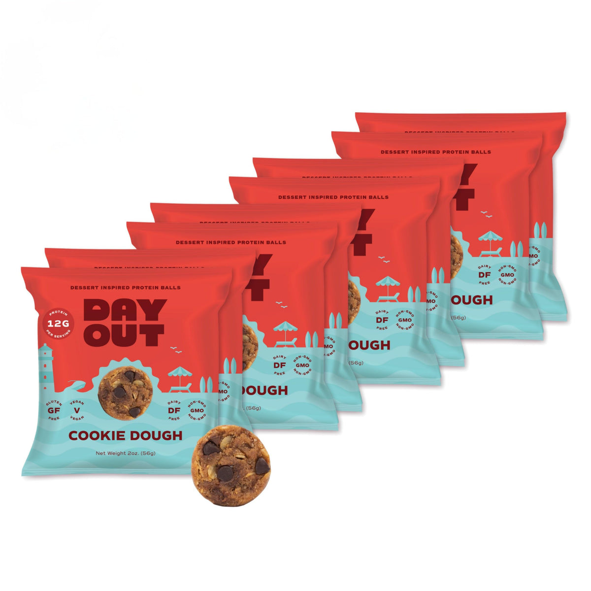 Day Out Protein Snack Balls cookie dough eight-pack for on-the-go snacking.