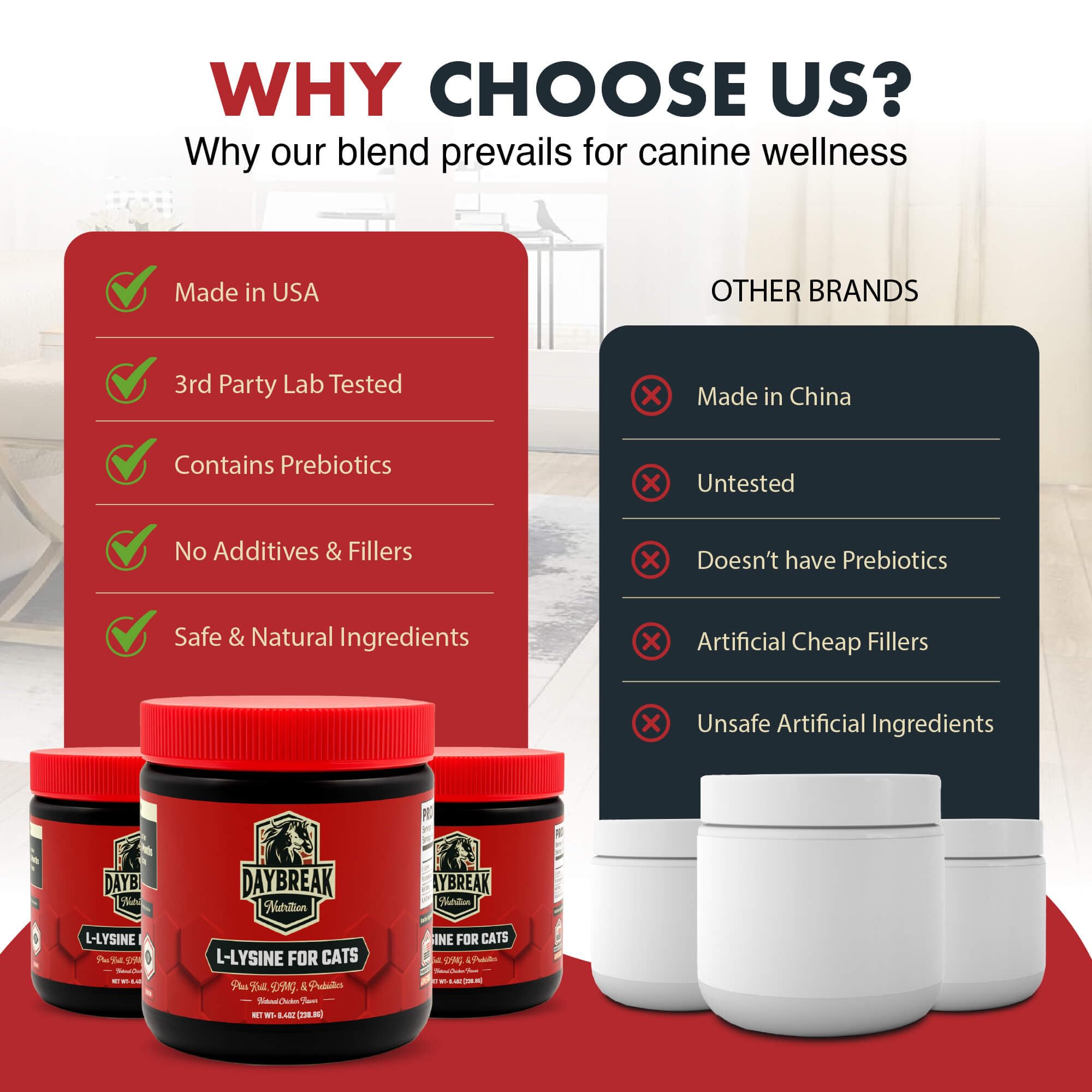 Daybreak Lysine cats kibble topper showing easy meal integration