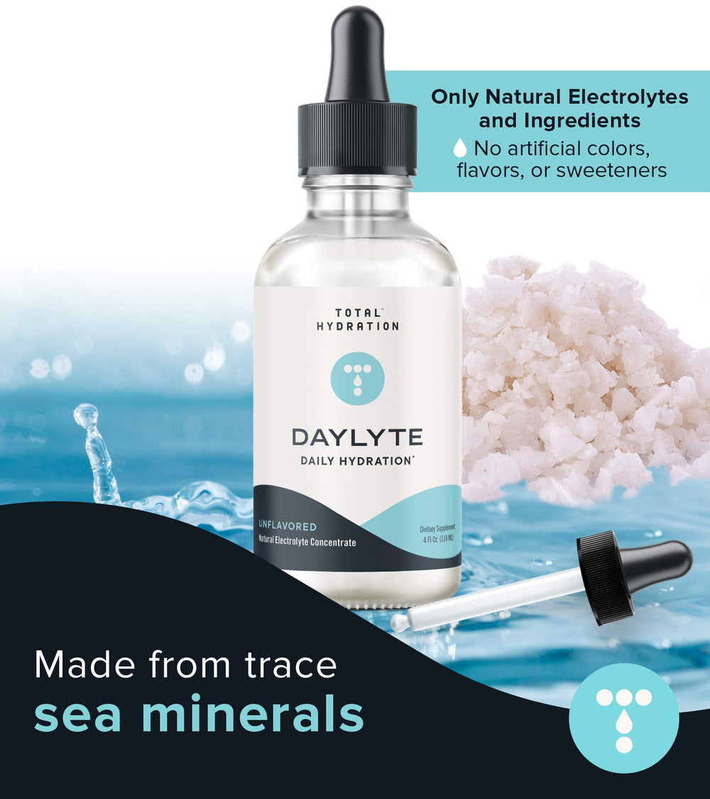 Daylyte unflavored electrolyte drops allow easy mixing with beverages.