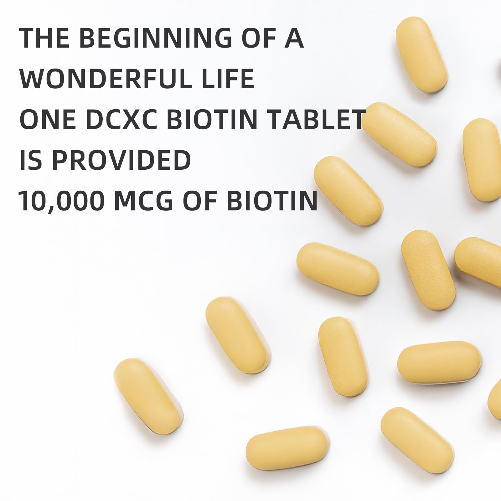 DCXC Biotin Collagen Tablets promoting hair vitality with visible shine