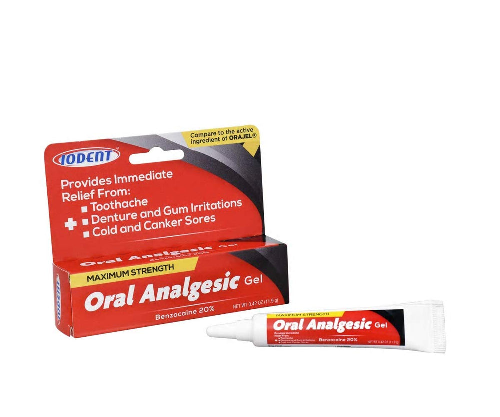 DDI Iodent Gel close-up; unflavored, max-strength formula for targeted topical application.