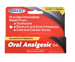 DDI Iodent Oral Analgesic Gel pack shot; alcohol-free, unflavored formula for temporary oral discomfort.