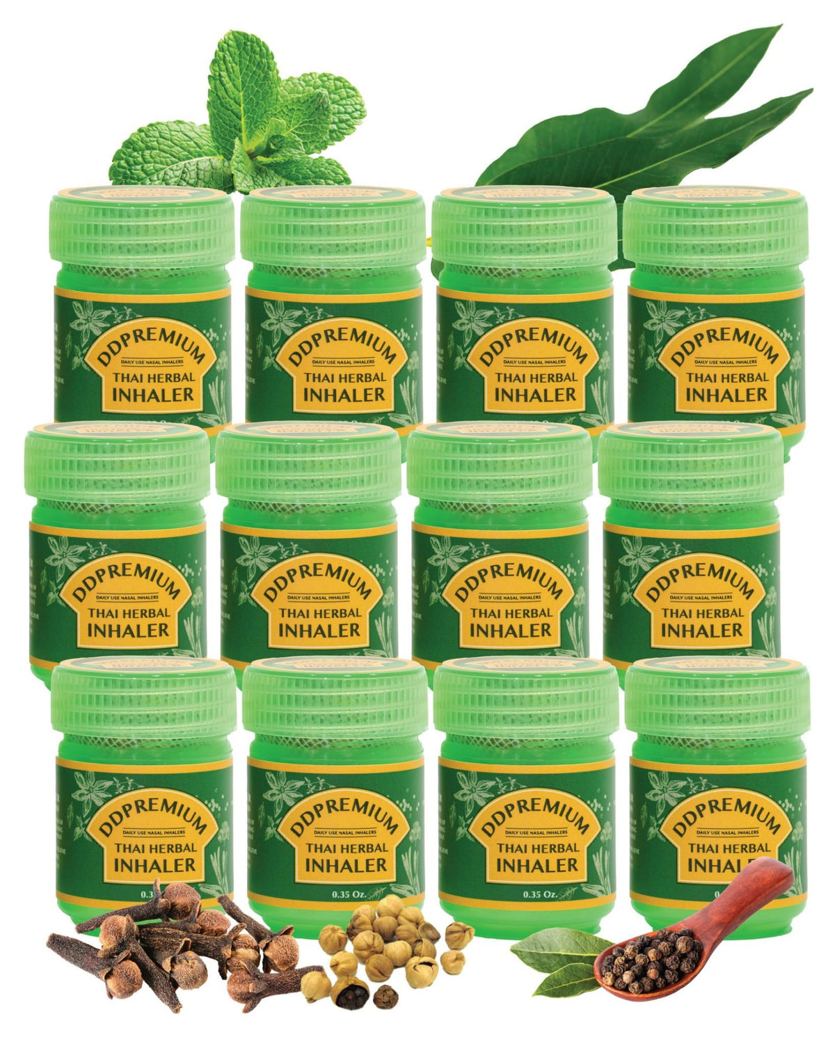 DDPremium Thai Herbal Inhaler with menthol in compact 12-pack for on-the-go freshness