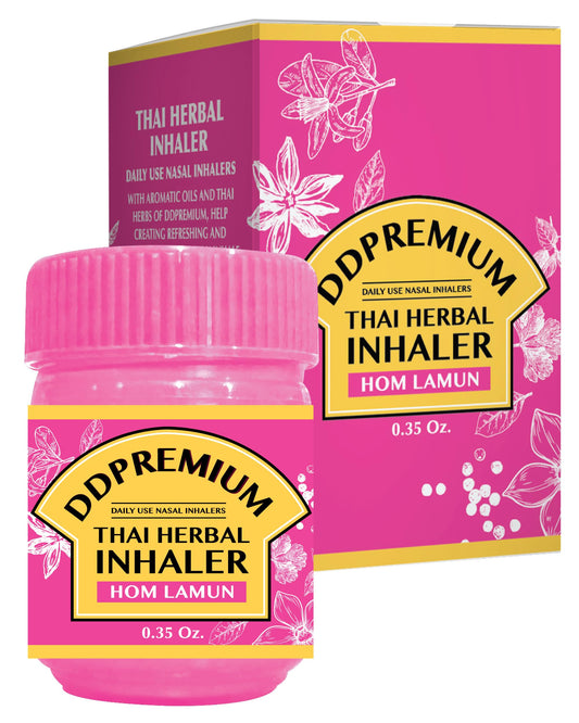 DDPremium Thai Inhaler Yadom close-up of menthol-camphor-eucalyptus blend for refreshing breathing.