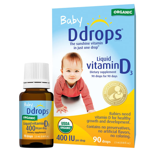Ddrops Baby 400 IU drops for breastfed infants—easy to administer vitamin D.
