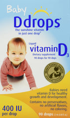 Ddrops Baby 400 IU dropper dispensing tasteless vitamin D3.