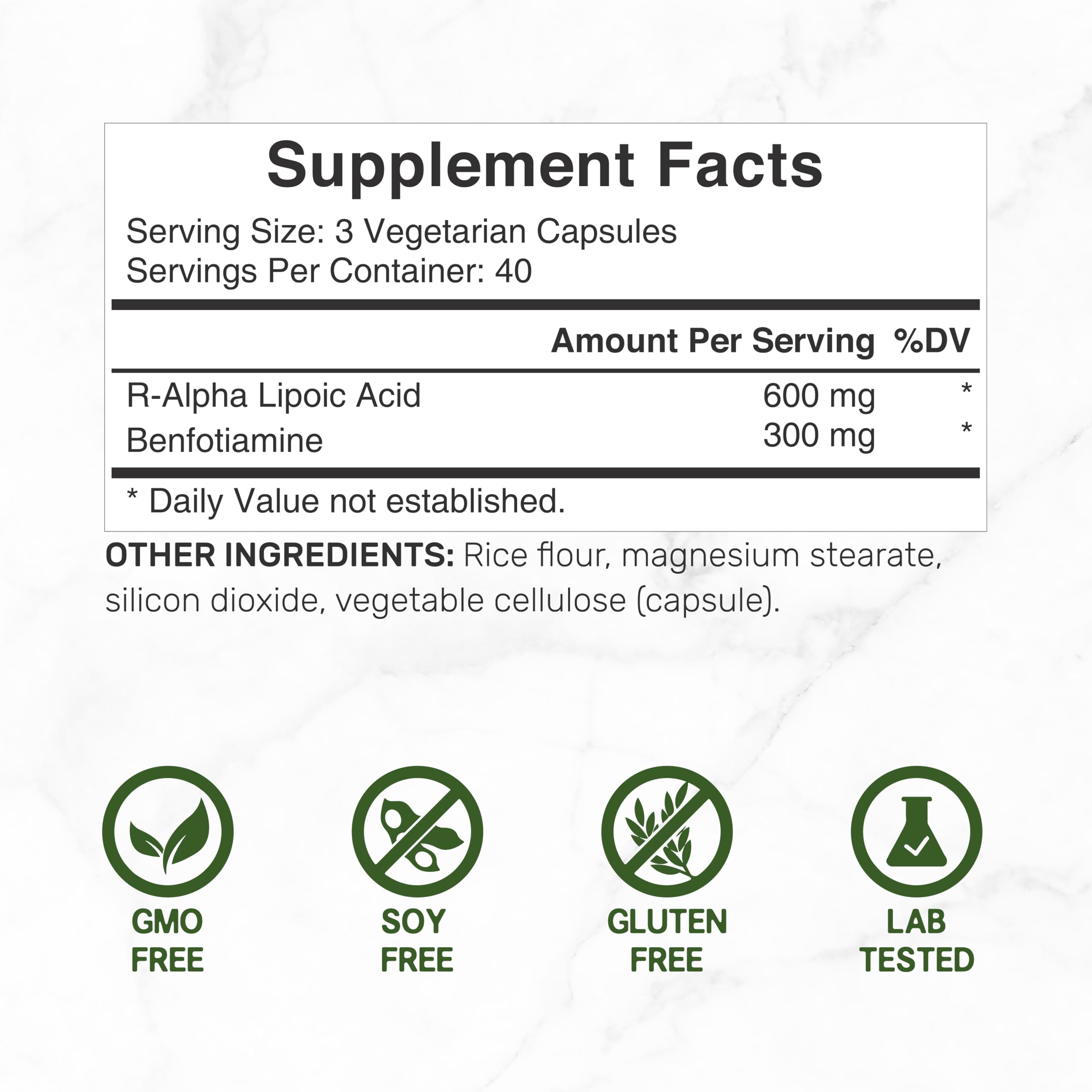 DEAL SUPPLEMENT Benfotiamine capsules with label emphasizing vegetarian formula