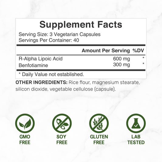 DEAL SUPPLEMENT Benfotiamine capsules with label emphasizing vegetarian formula