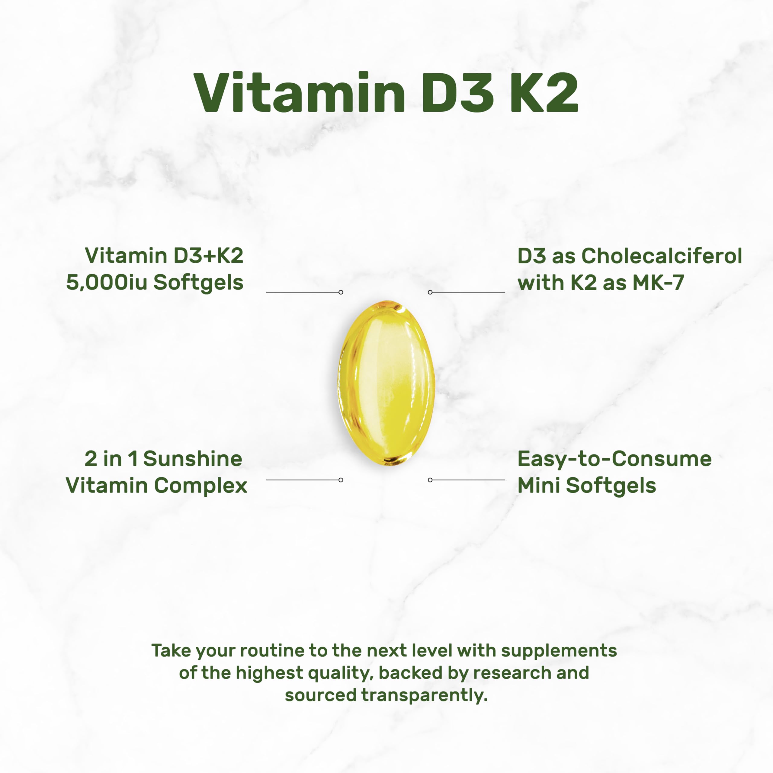 DEAL SUPPLEMENT D3K2 label shows 5000 IU D3 and 100 mcg MK7 for daily use