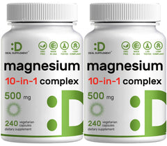 Deal Supplement Magnesium Complex 500mg bottle displaying the label and 10 magnesium forms.
