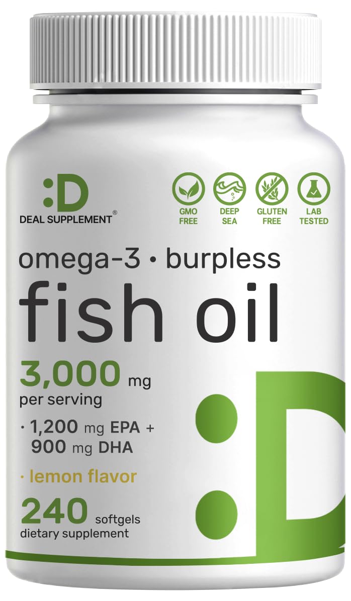 DEAL SUPPLEMENT Omega-3 bottle front view for daily use and recognition.