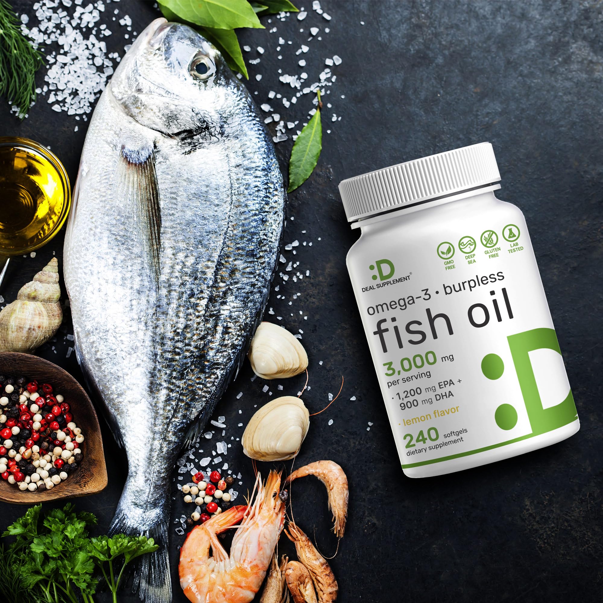 DEAL SUPPLEMENT Burpless softgels packaging reduces fishy aftertaste.